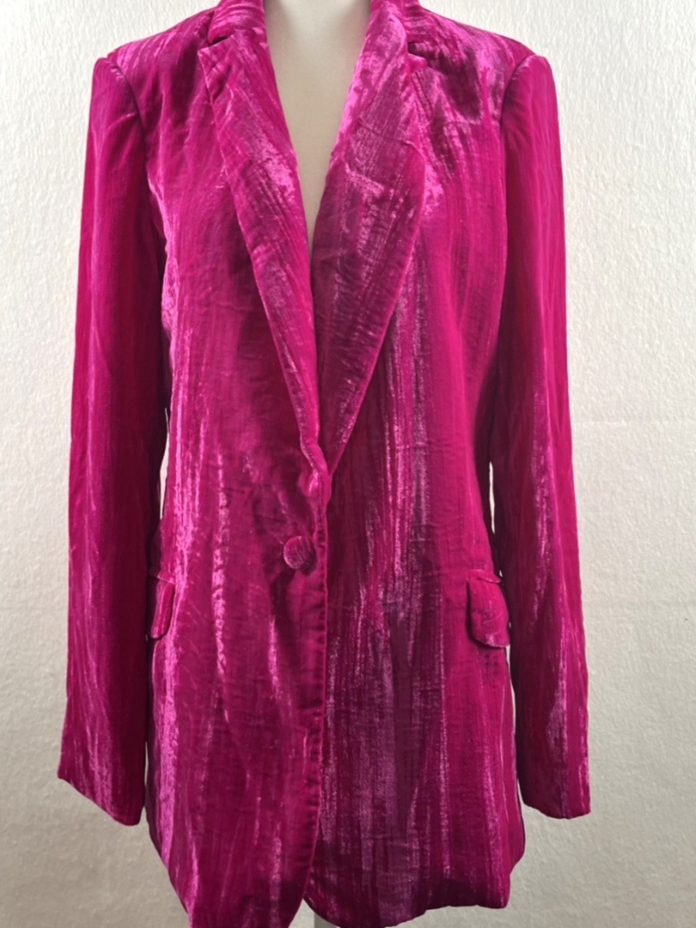 Nasty Gal Single Breasted Crushed Velvet Blazer Hot Pink Size 4 Barbie Trend NEW